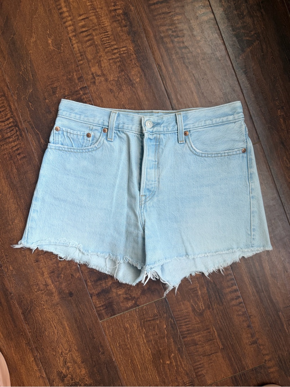 Signature by Levi Strauss Light Blue Frayed Hem Denim Shorts
